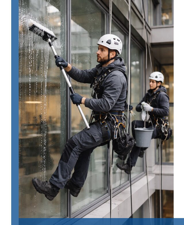Профессиональная мойка витражей промышленными альпинистами в Кургане