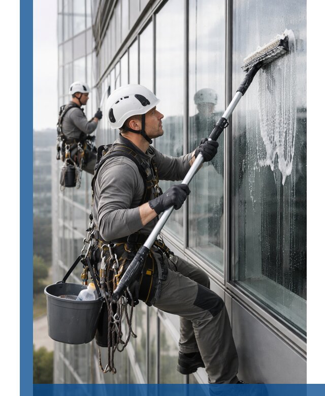 Высотная мойка сплошного остекления с выездом в Кургане