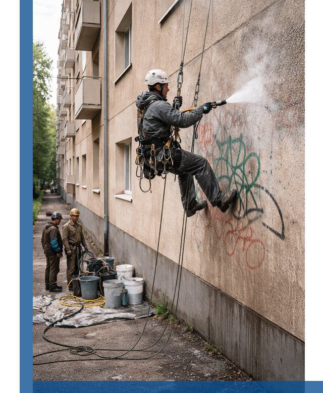 Удаление граффити с фасада в Кургане без следов и повреждений