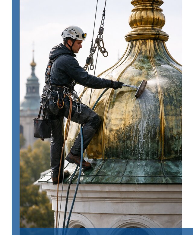 Профессиональная мойка куполов и шпилей высотными альпинистами в Кургане