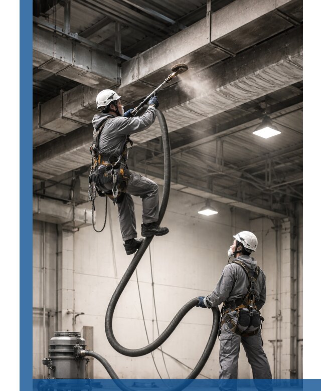 Обеспыливание потолочных конструкций в Кургане промышленным альпинизмом