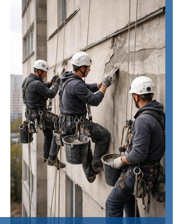 Ремонт бетонных элементов фасада в Кургане от 2577 р. | ВЫСОТНИК-Крг