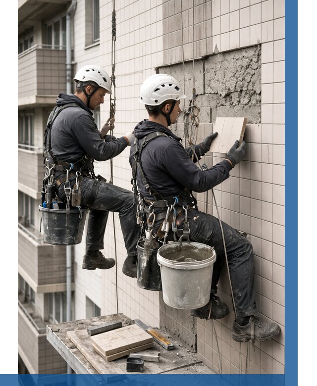 Ремонт облицовки фасада плиткой в Кургане от 1856 р. | ВЫСОТНИК-Крг