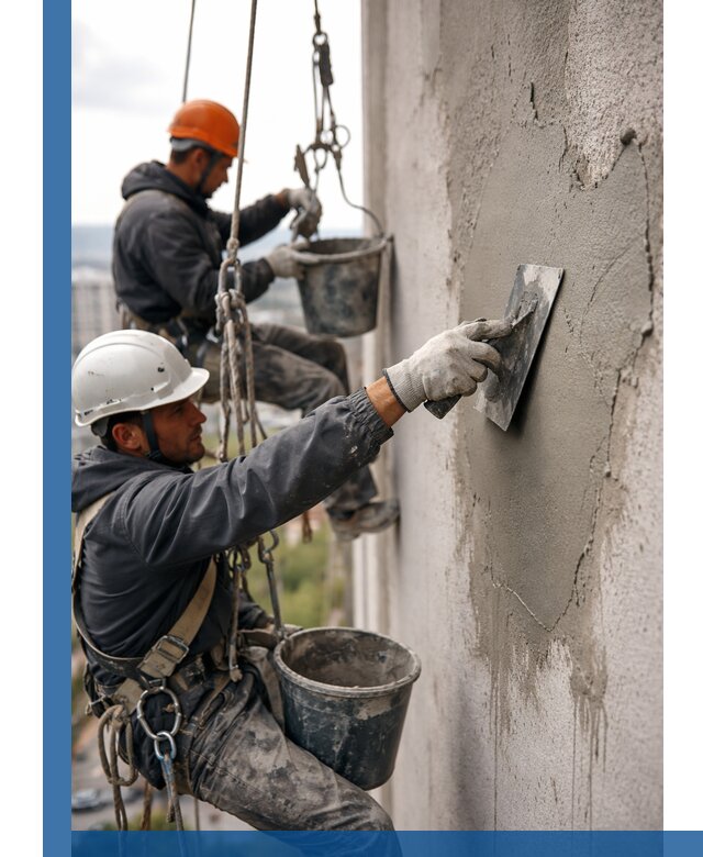 Штукатурка фасада на высоте в Кургане профессиональные работы