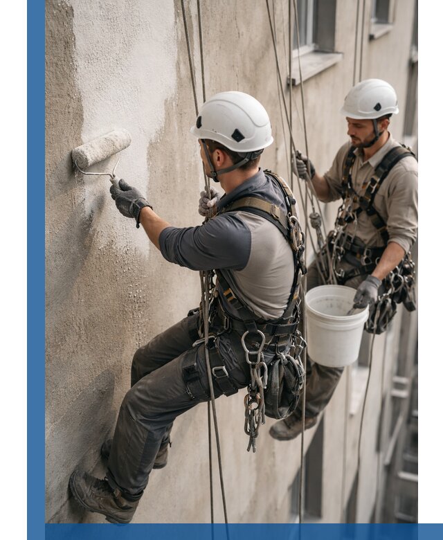 Грунтовка фасада на высоте в Кургане промышленными альпинистами