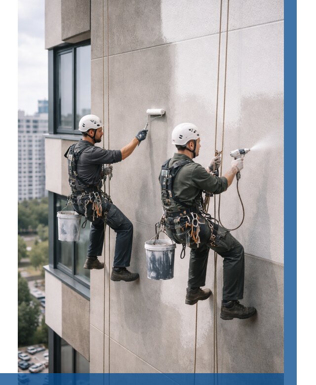 Покраска фасада альпинистами в Кургане от 309 р. | ВЫСОТНИК-Крг