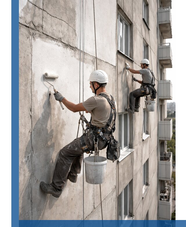 Покраска бетонного фасада в Кургане для жилых и промышленных объектов