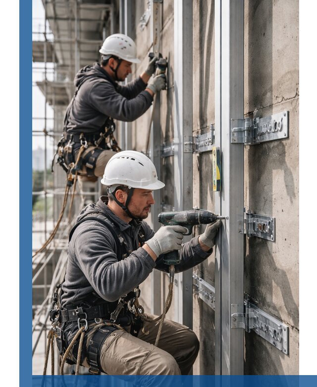 Монтаж и крепление подсистемы вентфасада в Кургане