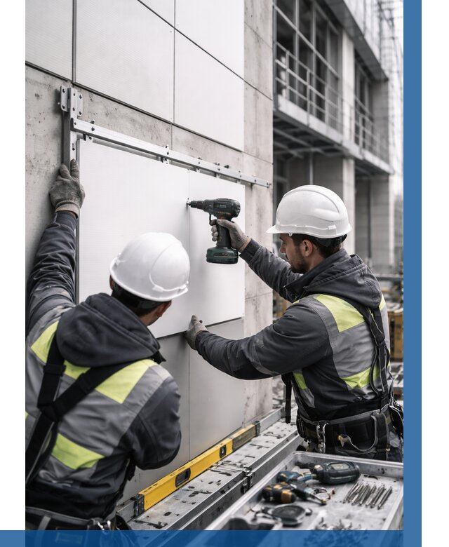 Монтаж композитных панелей фасада в Кургане от 2577 р. | ВЫСОТНИК-Крг