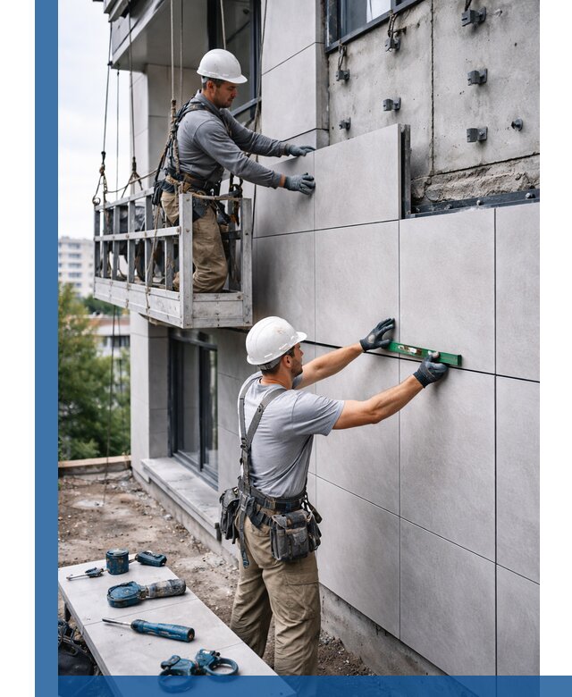 Монтаж керамогранита на фасад в Кургане под ключ с гарантией качества