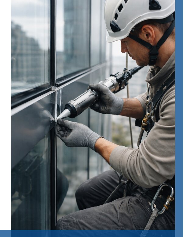 Герметизация стыков витража в Кургане от 1237 р. | ВЫСОТНИК-Крг