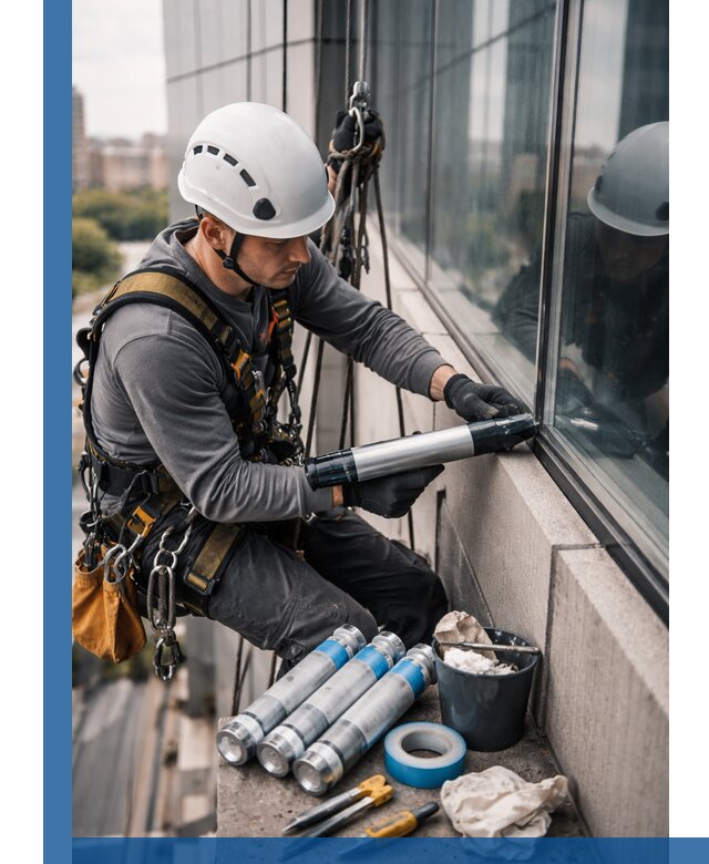 Герметизация стыков витража в Кургане для герметичных фасадов