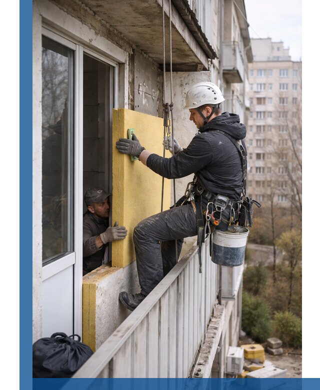 Профессиональное утепление балкона снаружи в Кургане под ключ