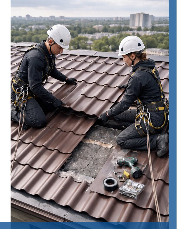 Ремонт металлочерепицы на крыше в Кургане от 928 р. | ВЫСОТНИК-Крг