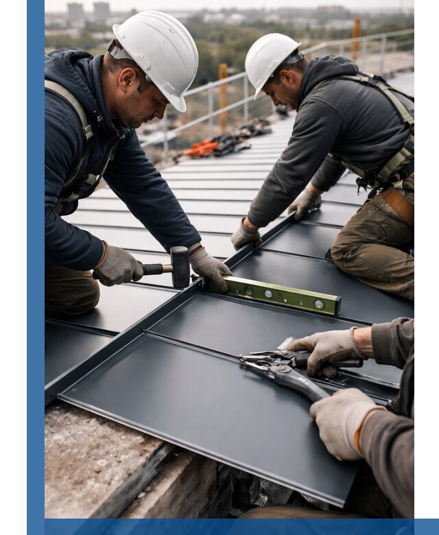 Монтаж фальцевой кровли в Кургане для промышленных зданий