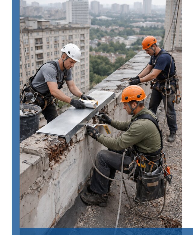 Ремонт парапета на кровле в Кургане, высотные работы с гарантией