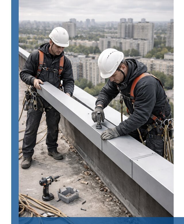 Монтаж парапетных крышек и ограждений кровли в Кургане