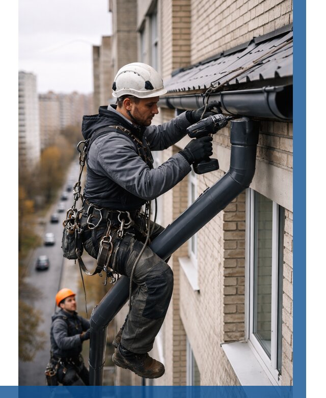 Монтаж водосточной системы на здании в Кургане от 5155 р. | ВЫСОТНИК-Крг