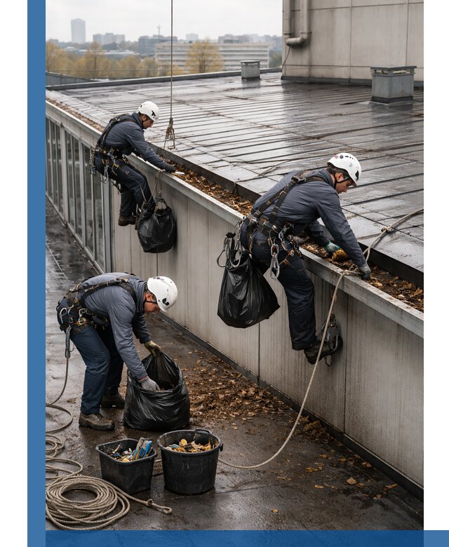 Очистка кровли по периметру в Кургане силами промышленных альпинистов