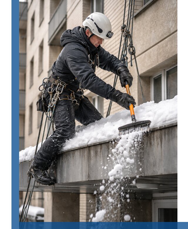 Очистка козырьков от снега в Кургане круглогодично безопасно