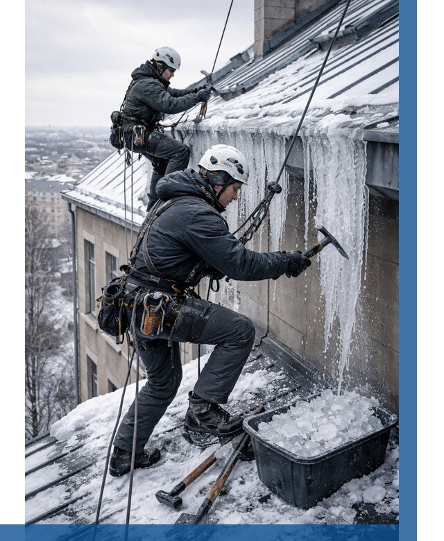 Удаление наледи с кровли в Кургане от 5670 р. | ВЫСОТНИК-Крг