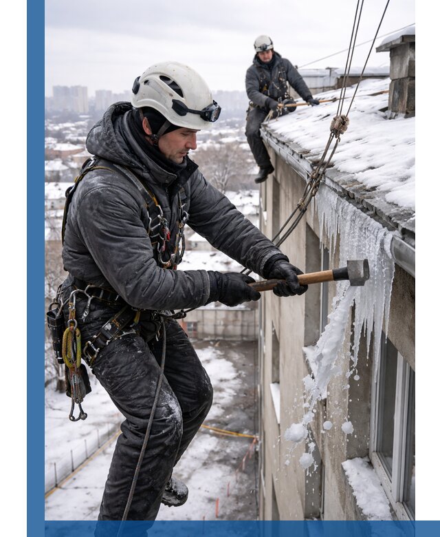 Сбивание и удаление сосулек с крыши в Кургане безопасно