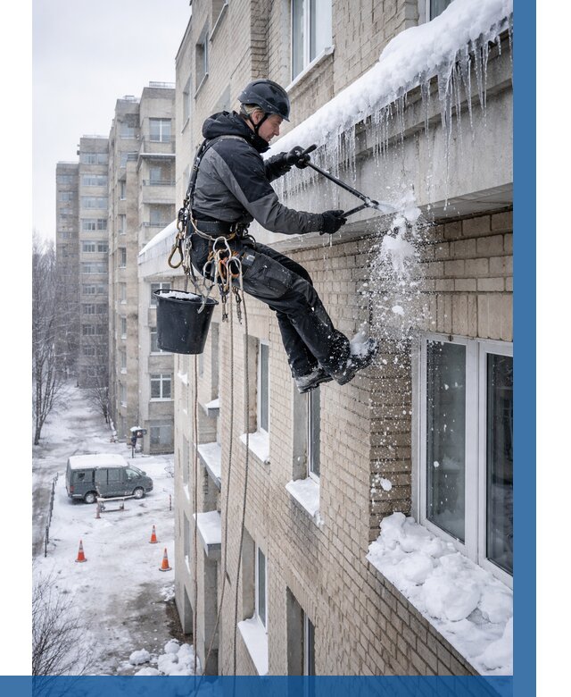 Удаление наледи с карнизов в Кургане от 361 р. | ВЫСОТНИК-Крг