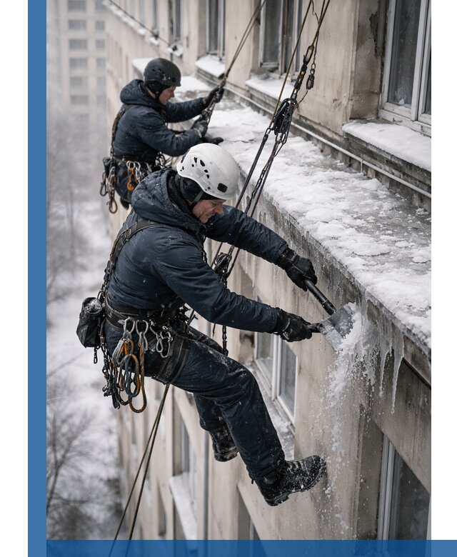 Удаление наледи и сосулек с карнизов в Кургане профессионально