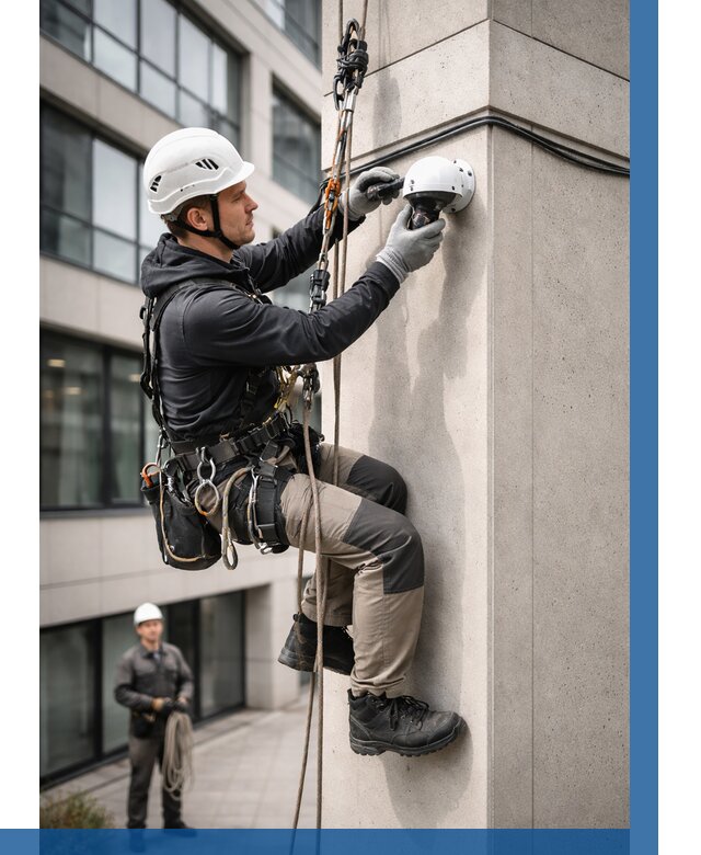 Монтаж камер видеонаблюдения на фасаде в Кургане от 8763 р.-ВЫСОТНИК-Крг