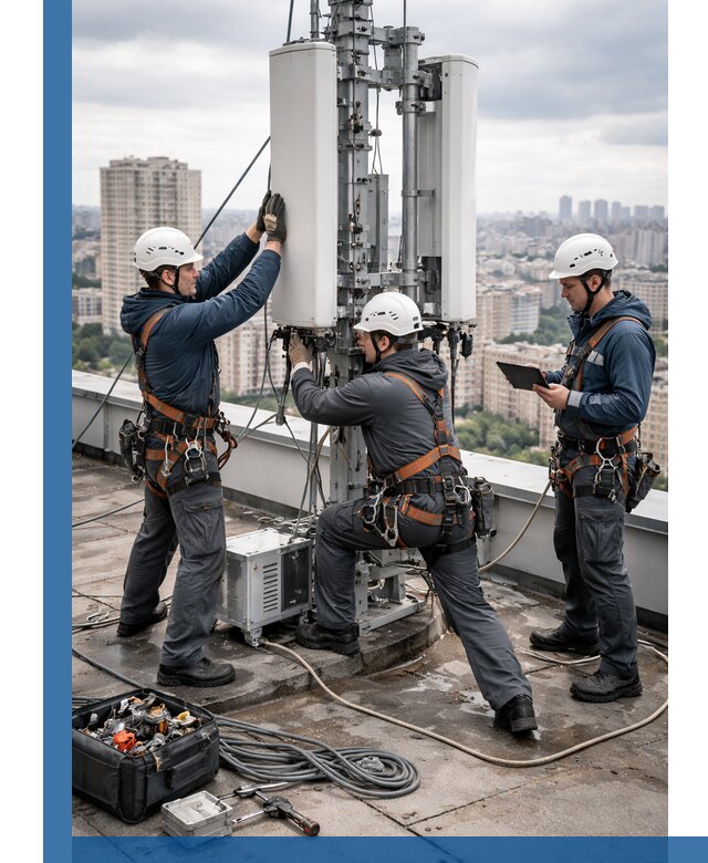 Монтаж антенн связи на крыше в Кургане с вводом в эксплуатацию