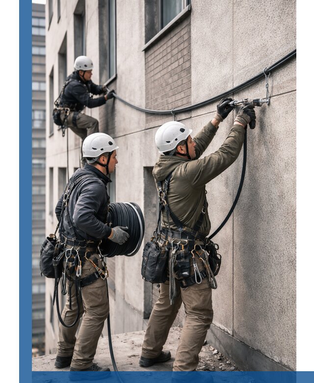 Прокладка кабеля по фасаду в Кургане, профессиональный монтаж