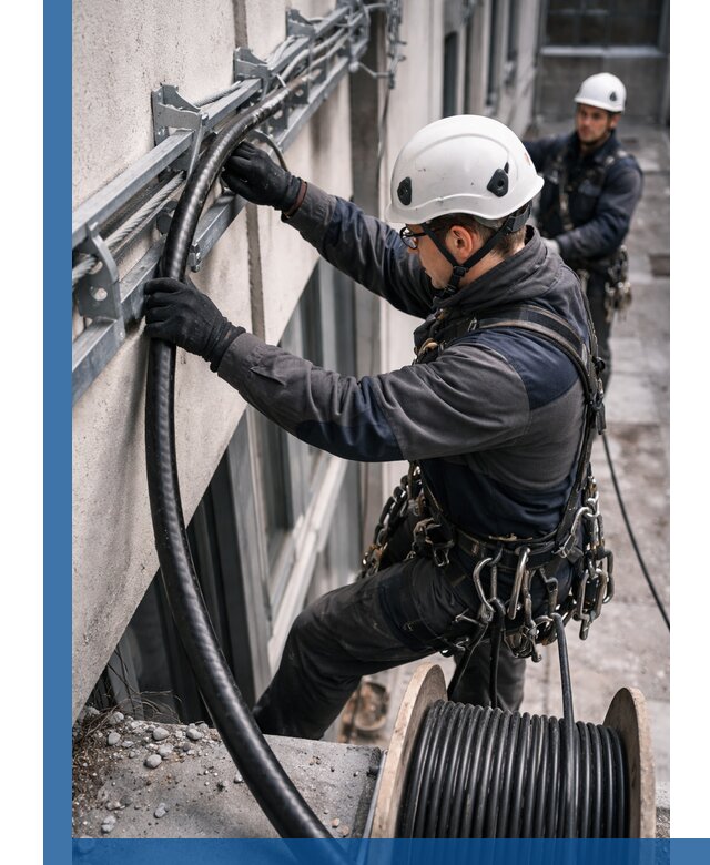 Протяжка кабеля питания на высоте в Кургане с гарантией безопасности и качества