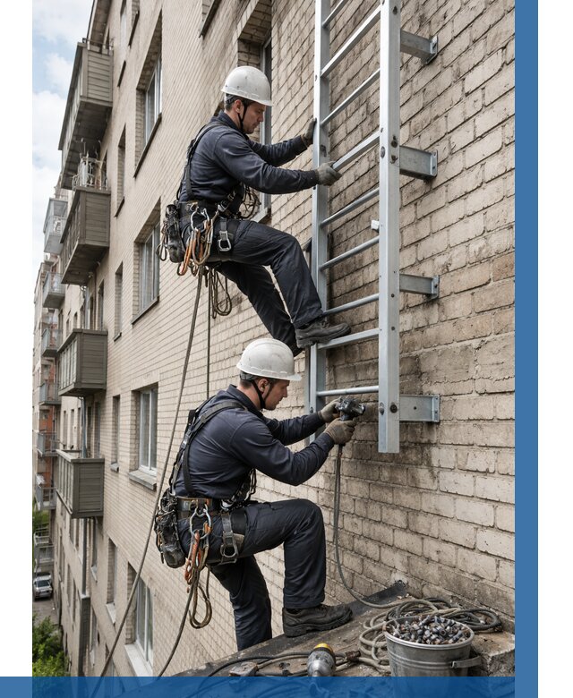 Монтаж пожарной лестницы в Кургане от 25773 р заказать у ВЫСОТНИК-Крг