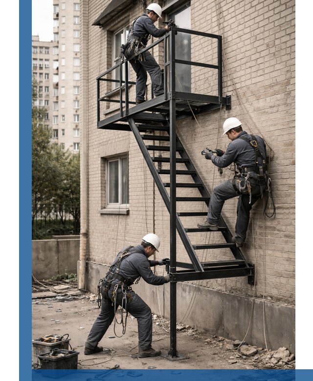 Монтаж пожарной лестницы в Кургане, установка и крепление