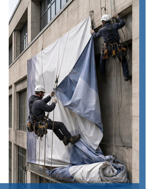 Демонтаж баннеров с фасада в Кургане от 4639 р. | ВЫСОТНИК-Крг