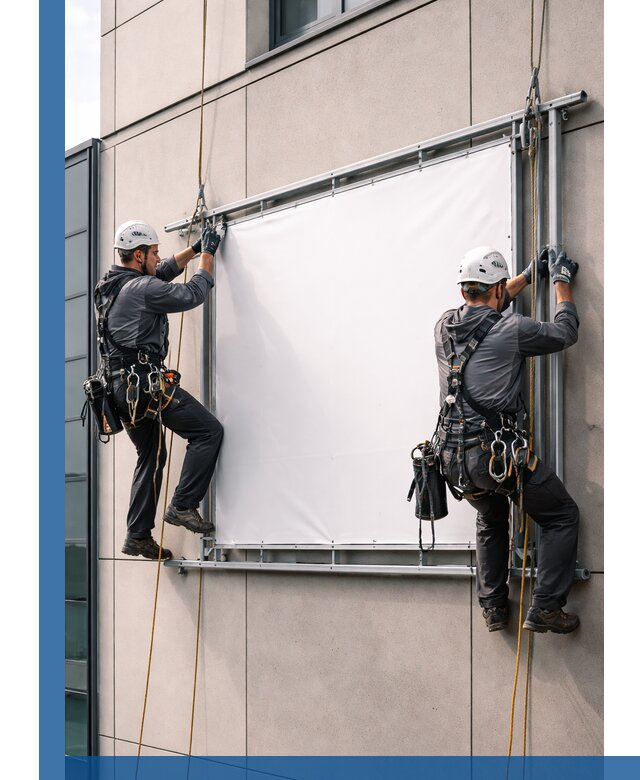 Монтаж наружной рекламной вывески в Кургане под ключ