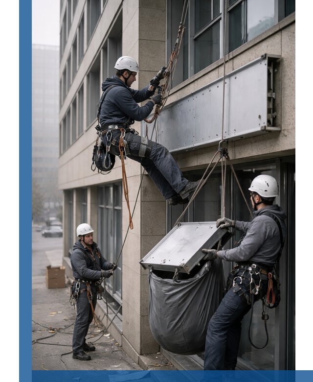 Демонтаж рекламной вывески с высотными работами в Кургане