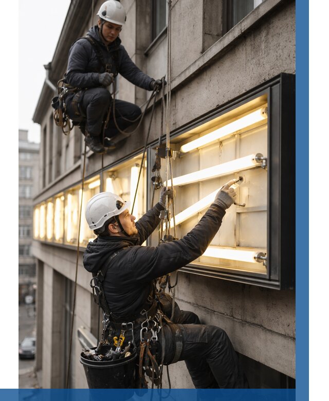 Замена ламп в вывеске в Кургане под ключ от 3608 р. | ВЫСОТНИК-Крг