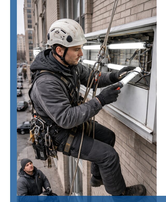 Профессиональная замена ламп в наружной вывеске в Кургане