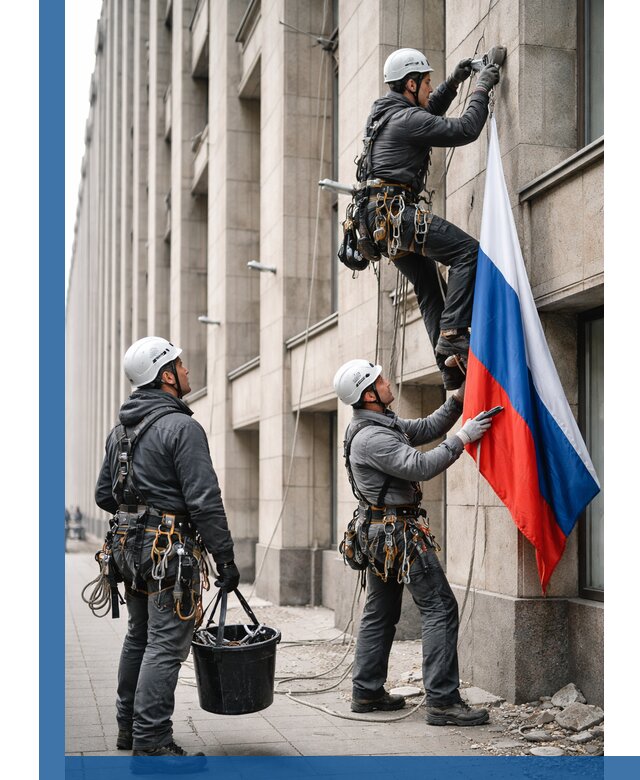 Профессиональная установка флагов на фасаде в Кургане