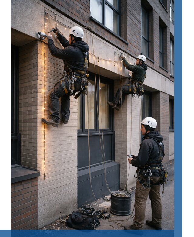 Монтаж гирлянд на фасаде в Кургане от 3608 р. | ВЫСОТНИК-Крг