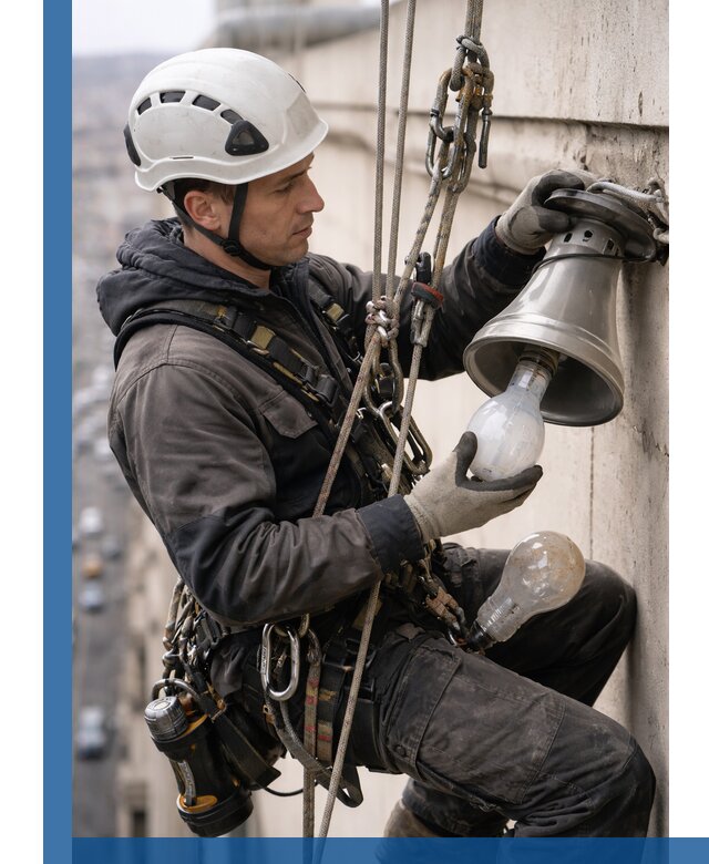 Замена ламп на высоте в Кургане профессионально и быстро