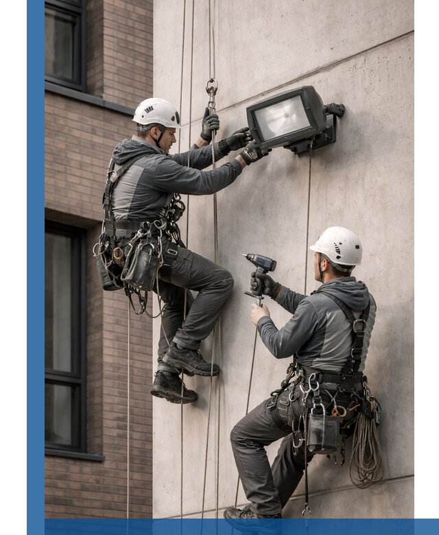 Профессиональный монтаж фасадных прожекторов в Кургане под ключ