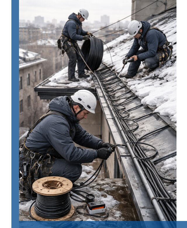 Монтаж греющего кабеля на кровле в Кургане под ключ