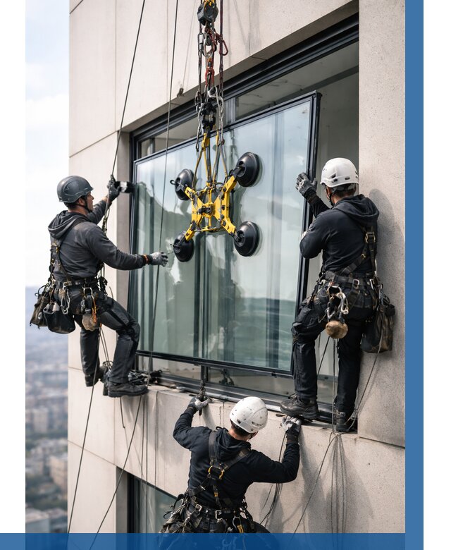 Монтаж стеклопакетов на высоте в Кургане от 3299 р. | ВЫСОТНИК-Крг