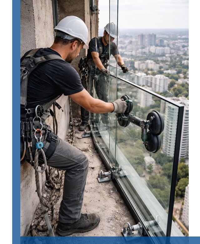 Монтаж стеклянных ограждений под ключ с гарантией в Кургане