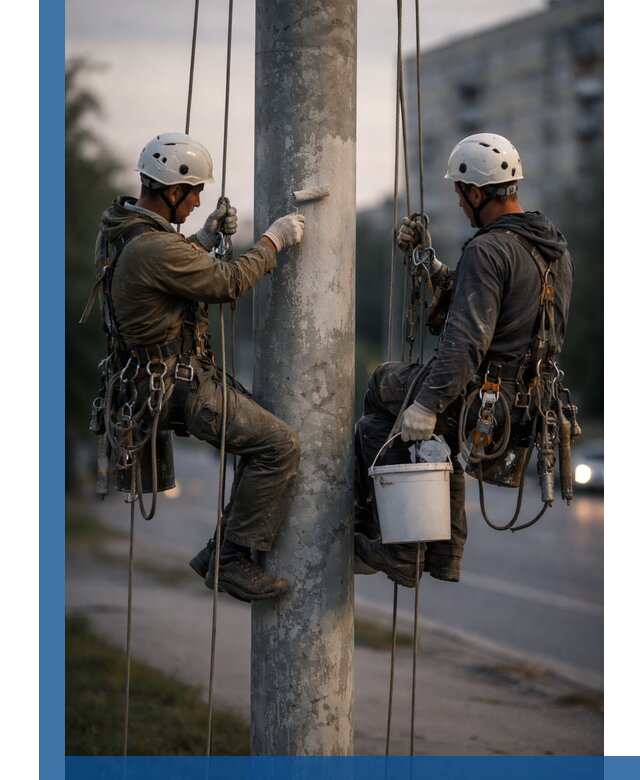 Покраска опор освещения и антикоррозийная защита в Кургане