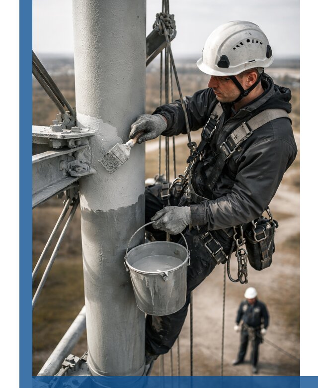 Покраска мачт связи в Кургане промышленными альпинистами