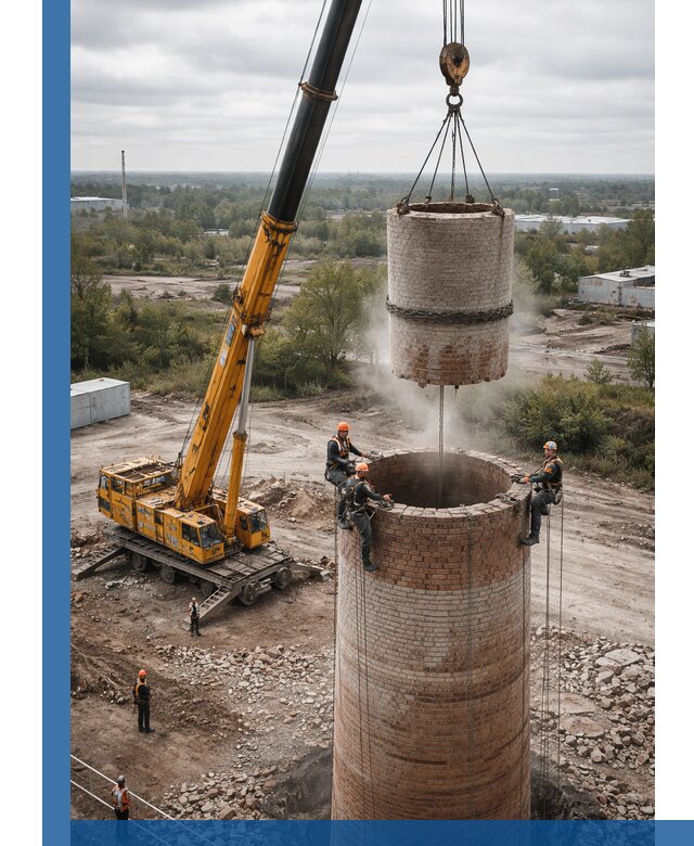 Демонтаж дымовой трубы в Кургане с гарантиями безопасности
