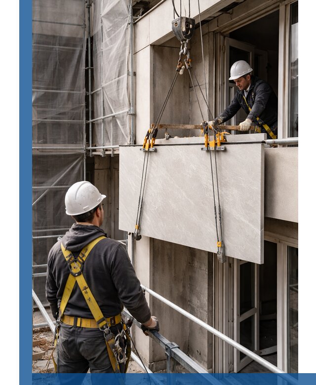 Подъем керамогранита на этаж в Кургане грузчиками и техникой